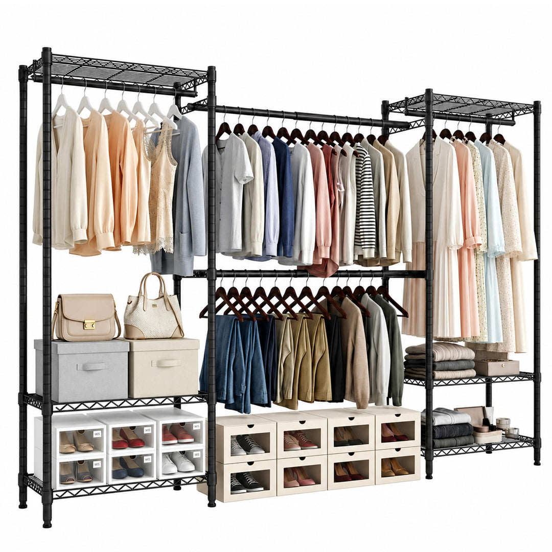 Mondeer Offener Kleiderschrank, ausziehbarer Metall-Kleiderständer Schwarz, Schwarz