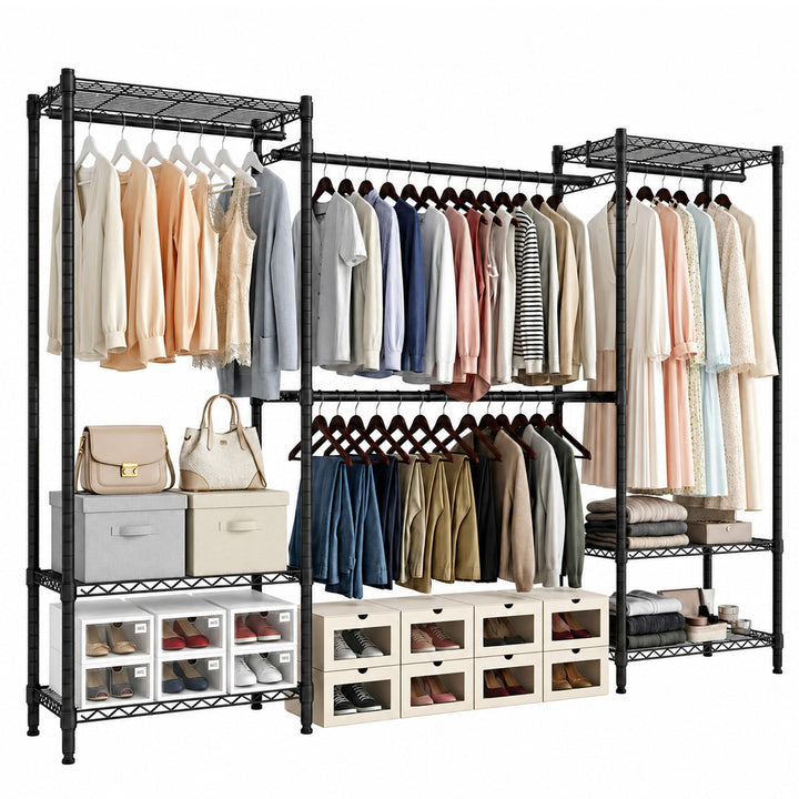 Mondeer Offener Kleiderschrank, ausziehbarer Metall-Kleiderständer Schwarz, Schwarz