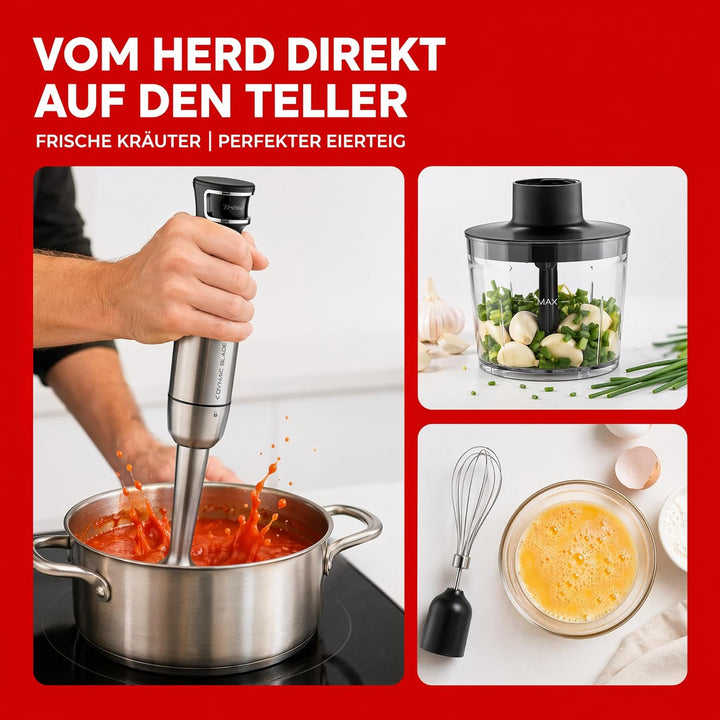 Trisa 4-in-1 Stabmixer Set Dynamic Blade 1500W – Leistungsstarker Pürierstab mit drucksensitiver Mes
