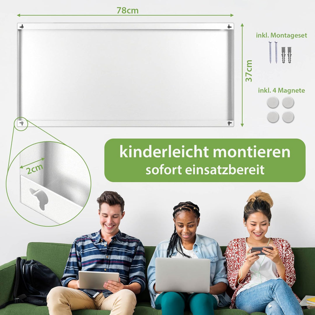 banjado® Magnettafel 78 x 37cm / Magnetwand aus Metall/Magnetpinnwand als Memoboard/Pinnwand Magnett