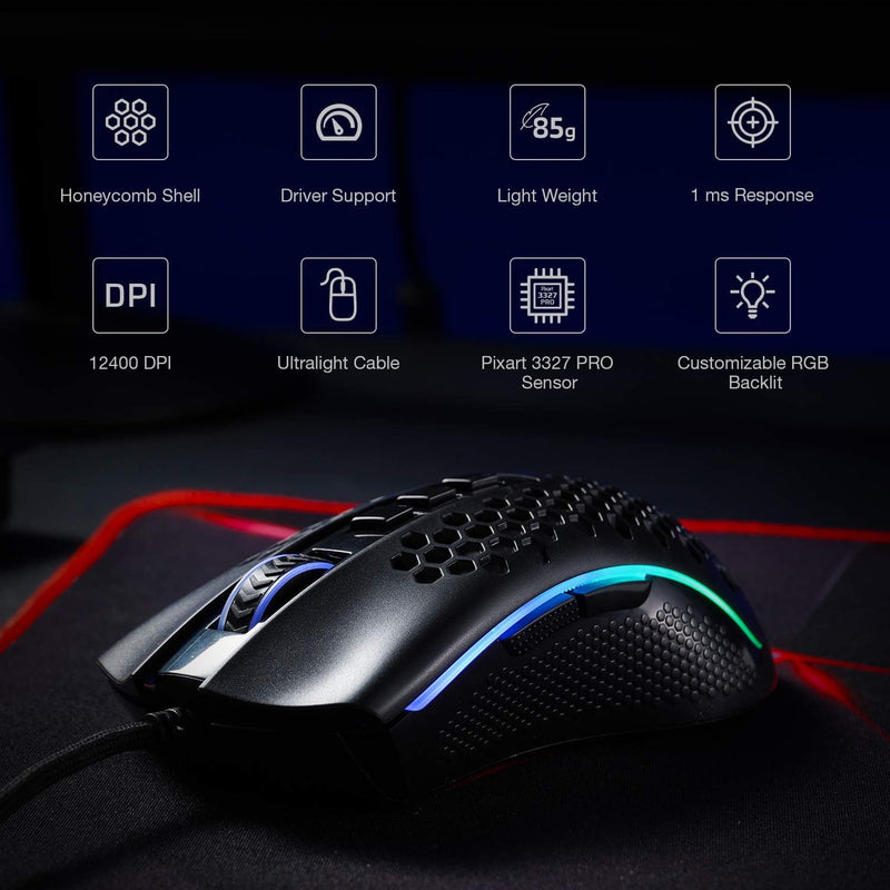 Redragon M808 Storm Leichtgewicht RGB Gaming Maus, 85g Ultraleichte Waben Design - 12.400 DPI Optisc