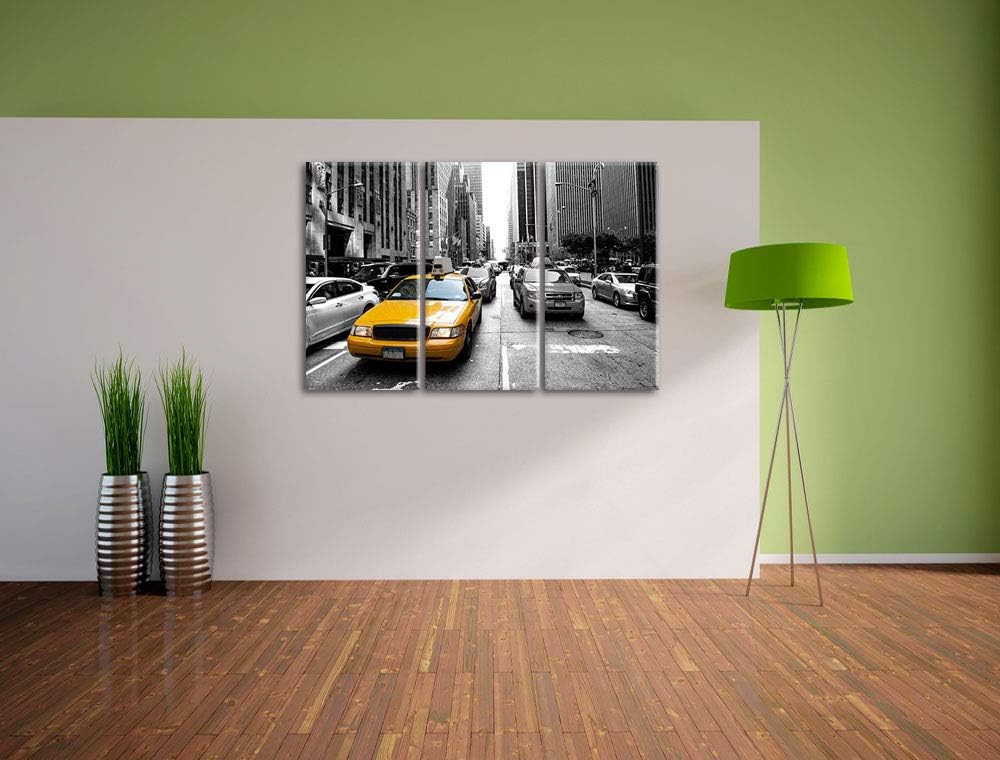 Gelbes Taxi in New York schwarz/weiss 3-Teiler Leinwandbild 120x80 Bild auf Leinwand, XXL riesige Bi