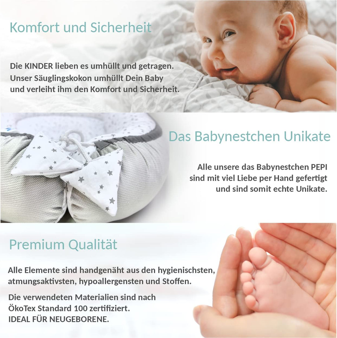 Pepi Babynest - Sicher und Komfortabel Baby-Kokon für Neugeborene - Handmade - Nestchen für Baby - H