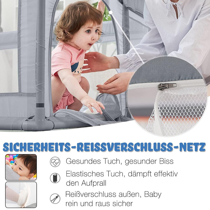 NAIZY Baby Laufstall XL Laufgitter Grau Absperrgitter mit Rutschfester Basis und Atmungsaktivem Netz