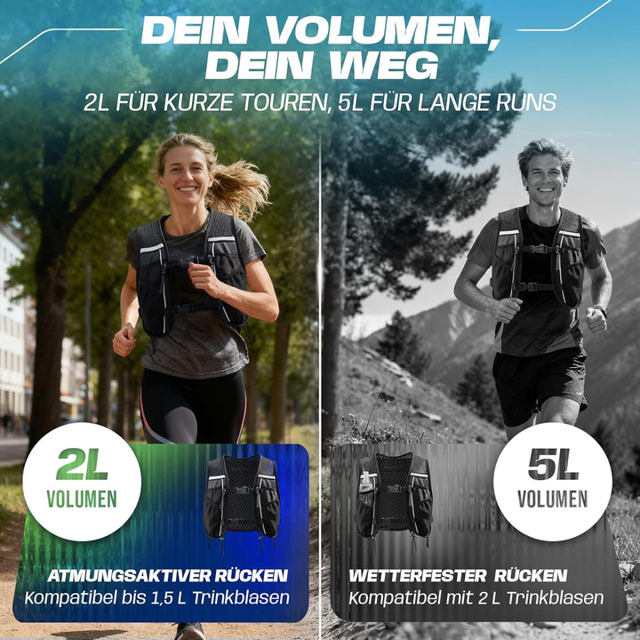 SASMO Laufweste Damen &amp; Herren mit Trinkflasche, 270g Ultraleicht | Trinkweste Laufen, Laufrucksack,