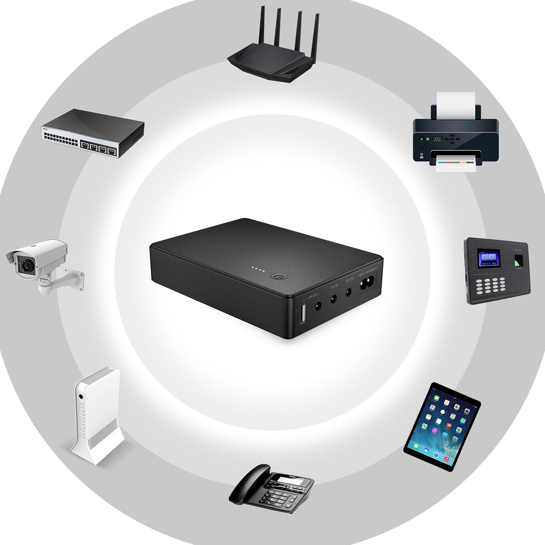 Mini UPS Unterbrechungsfreie Stromversorgung für Router, Modem, Kamera mit Eingang AC Ausgang USB 5V