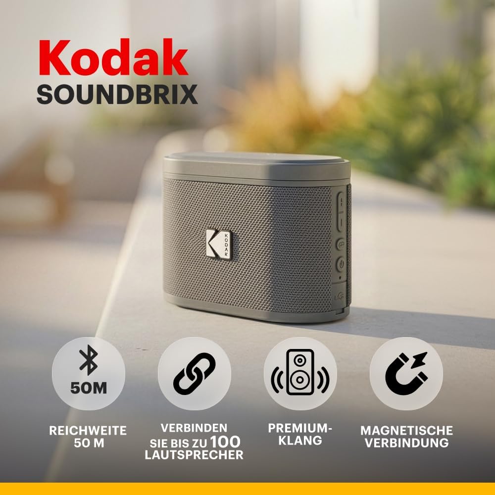 Kodak SOUNDBRIX 2er-Pack tragbare kabellose Lautsprecher – Verbindet bis zu 100 Lautsprecher – Magne
