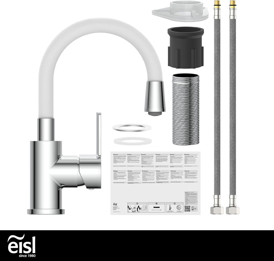 EISL Waschtischarmatur FLEXO, flexibler Auslauf weiss, Wasserhahn Bad, flexibel einstellbare Badarma