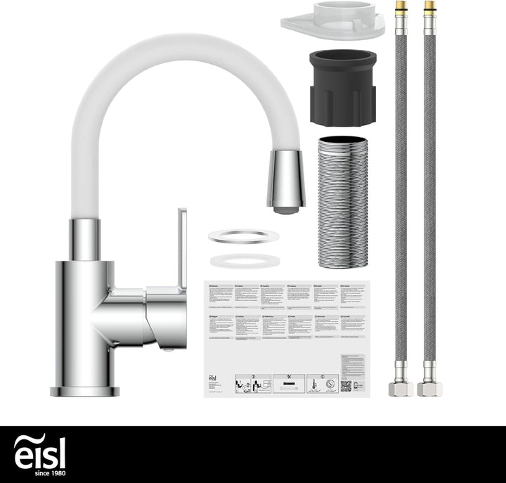 EISL Waschtischarmatur FLEXO, flexibler Auslauf weiss, Wasserhahn Bad, flexibel einstellbare Badarma