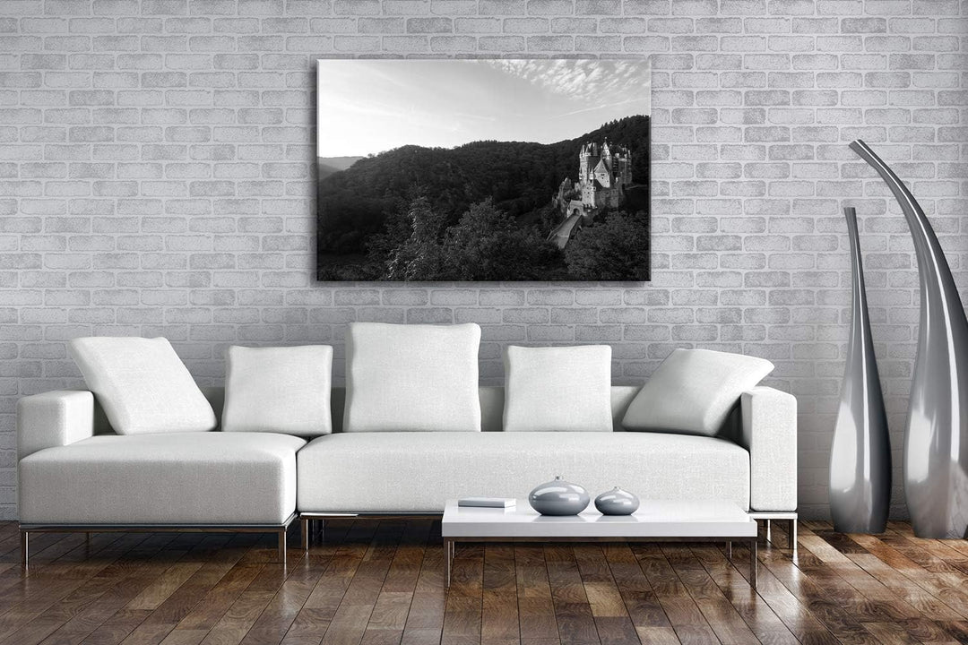 deyoli Burg Eltz in der Herbstzeit Format: 80x60 Effekt: Schwarz&Weiss als Leinwand, Motiv fertig ge