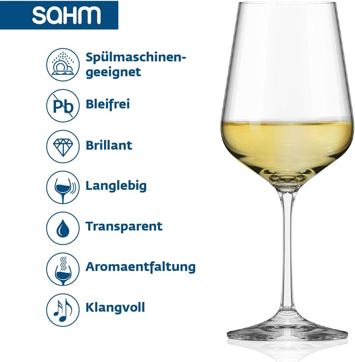 Sahm Weingläser Weisswein Set (6 STK) - 360 ml Weissweingläser - Spülmaschinengeeignet - Langlebiges