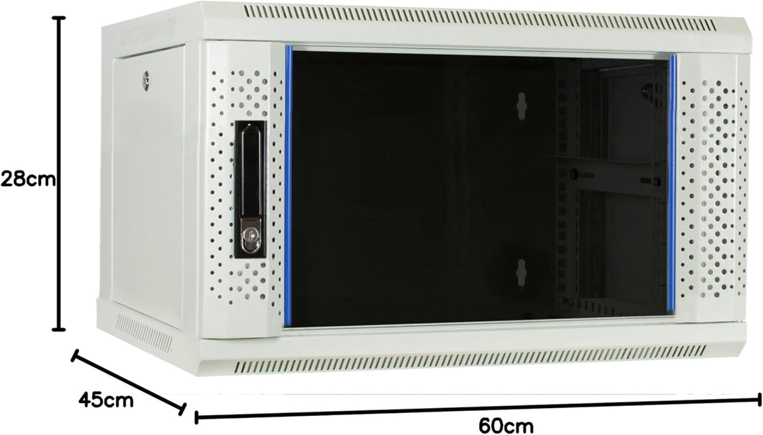 4HE Netzwerkschrank (Serverschrank) 19 Zoll Wandmontage - mit Glastür - Weiss - (BxTxH) 600 x 450 x