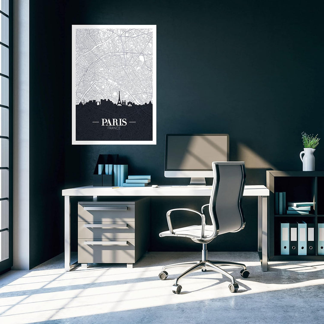 wandmotiv24 Poster als Wanddeko, Grösse Din A1, Strassen Karte Paris, Frankreich, Hauptstadt, Reisen