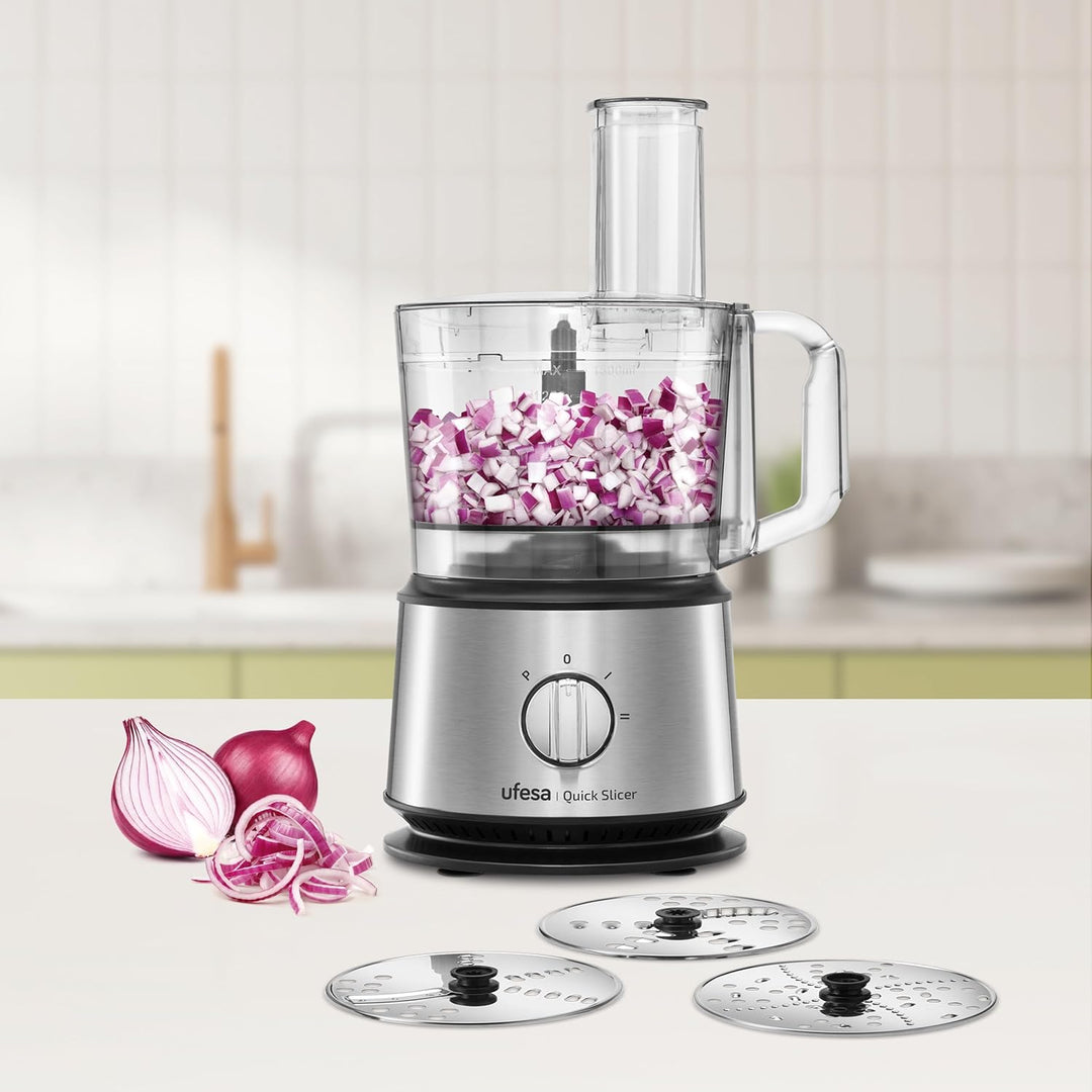 Ufesa Quick Slicer Processor Multifunktions-Foodprozessor 10-in-1, 1200W, 1,5L Fassungsvermögen, Ede