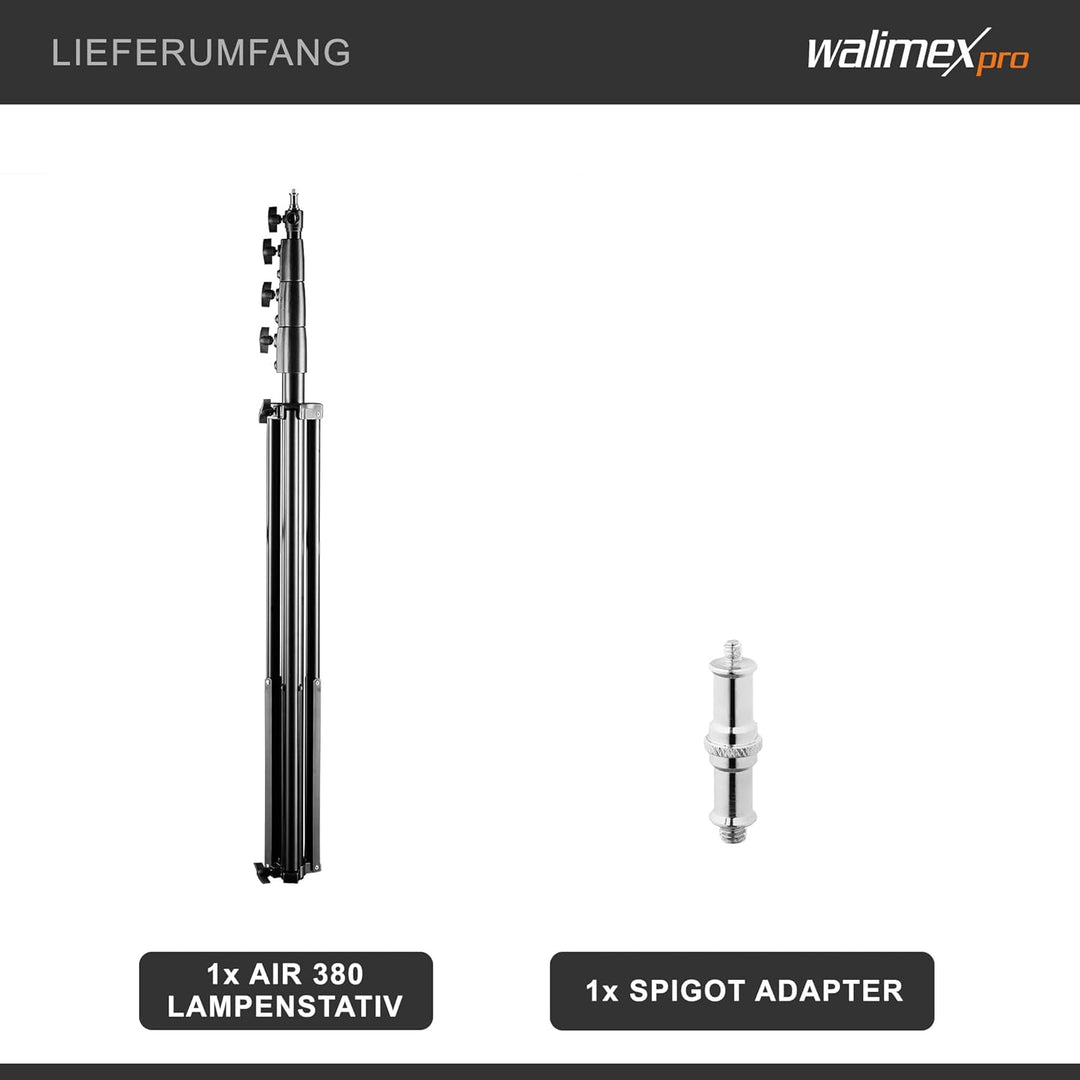 Walimex pro AIR 380 Deluxe Lampenstativ 380cm - Lichtstativ mit Luftfederung, Höhe max 380cm, 15 kg