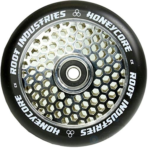 Root Industrie Air Honeycore 120mm Stunt-Scooter Rolle + Fantic26 Sticker Chrome / Pu Schwarz, Chrom