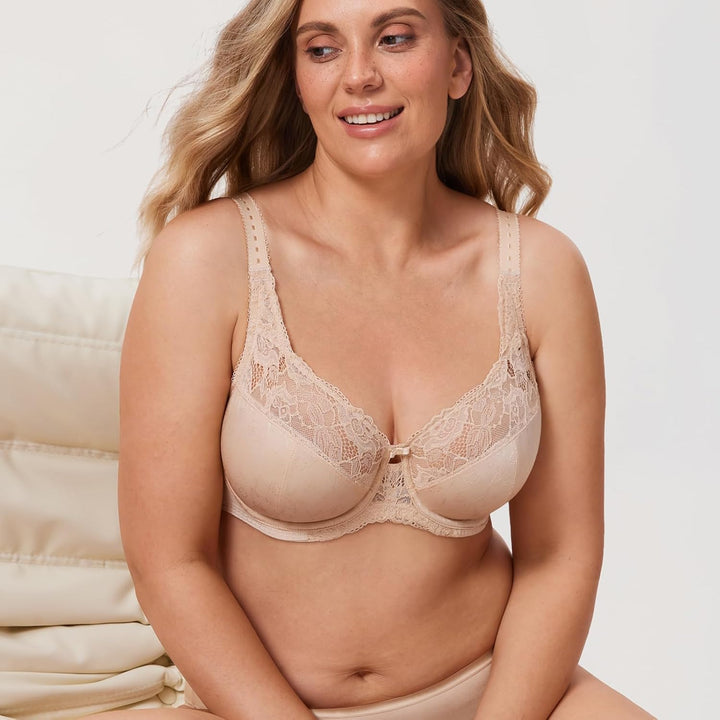 Delimira Damen Beauty Lace Nicht Gepolstert Minimizer Vollfigur Bügel-BH 105D Beige, 105D Beige