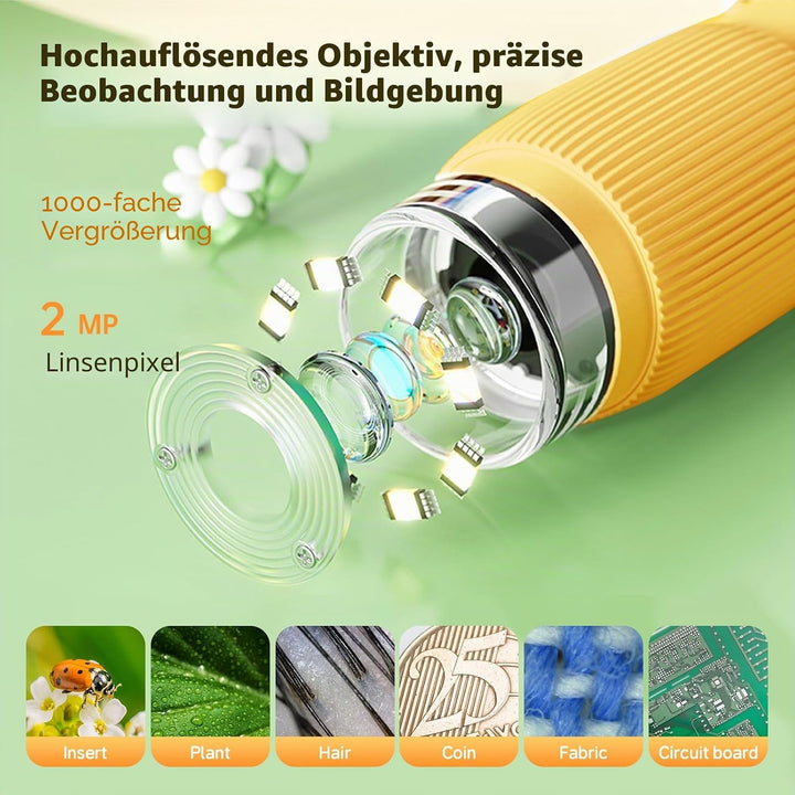Kinder-Mikroskop, 5,1 cm IPS-Bildschirm, 1000-fach, tragbares Mikroskop für Kinder, Foto- und Videok