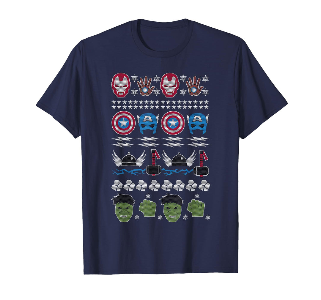 Womens Marvel The Avengers Ugly Christmas Sweater Graphic T-Shirt Small Navy