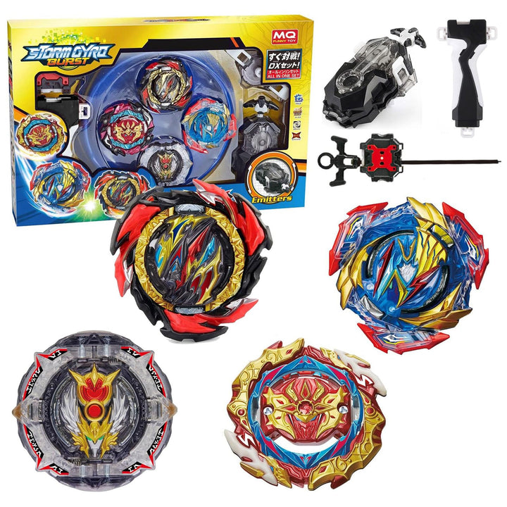 Desamvap Bey Brust Kampfkreisel Set, 4 Metal Fusion Battling Tops 2 L/R Two Way Starters mit Launche