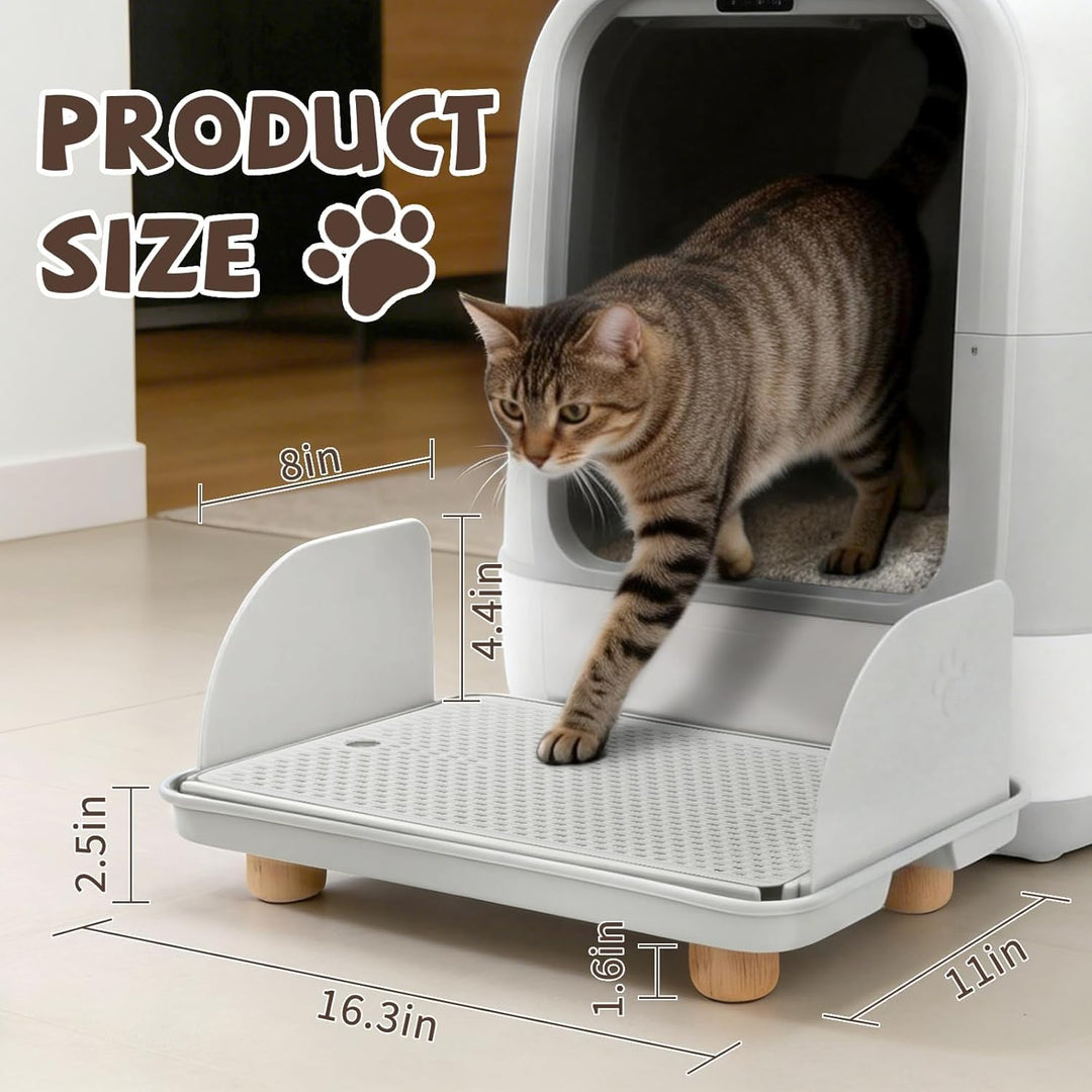 Katzenstreu Rampe mit Filterfunktion - rutschfeste Katzentoilettenstufe mit 4cm Hohe Holzfüsse - Kat