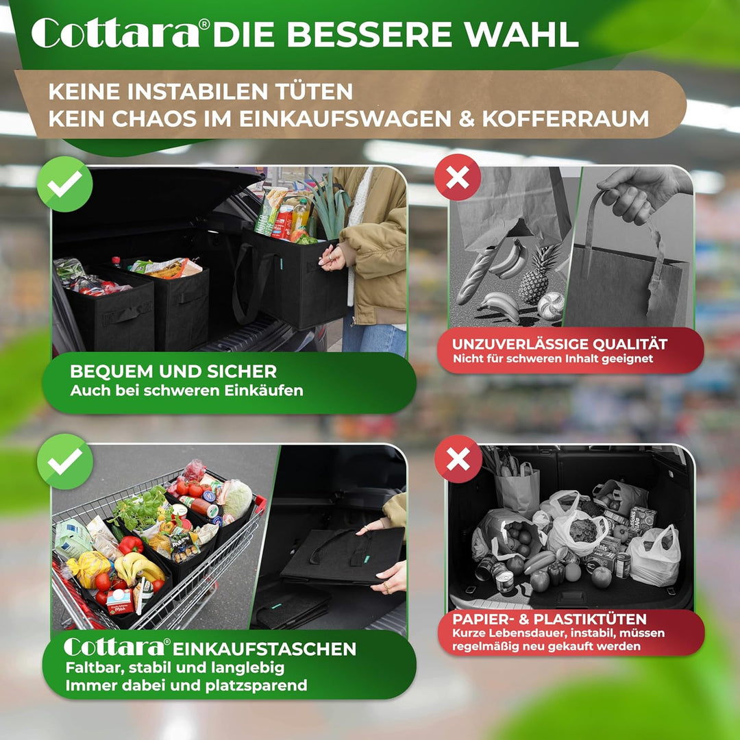 COTTARA® grosse Einkaufstasche faltbar 2er Pack & Obstnetz – stabiler grosser Einkaufskorb faltbar m
