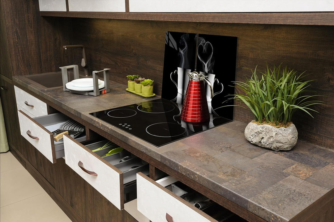 SmartDecoration Herdabdeckplatte Ceranfeldabdeckung aus Glas 2 x 40x52 cm Zweiteilig Motiv "Kaffee"