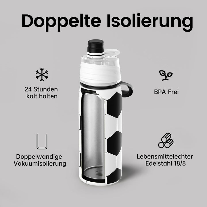 magcheer 600ml Trinkflasche Kinder Fussball mit Sprühfunktion | 3D Strukturierte Isolierte Nebel Was