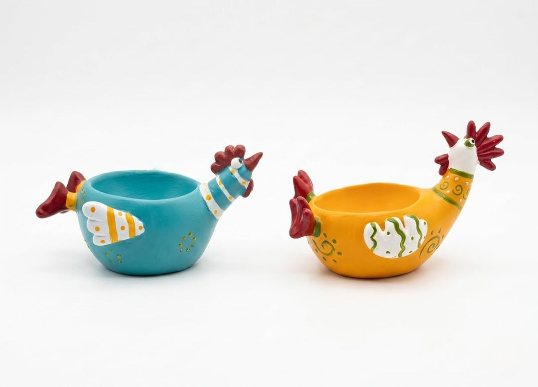 2er Set Eierbecher Huhn – Dekorative Eierhalter aus Polyresin – Lustige Hühner-Figuren für Frühstück