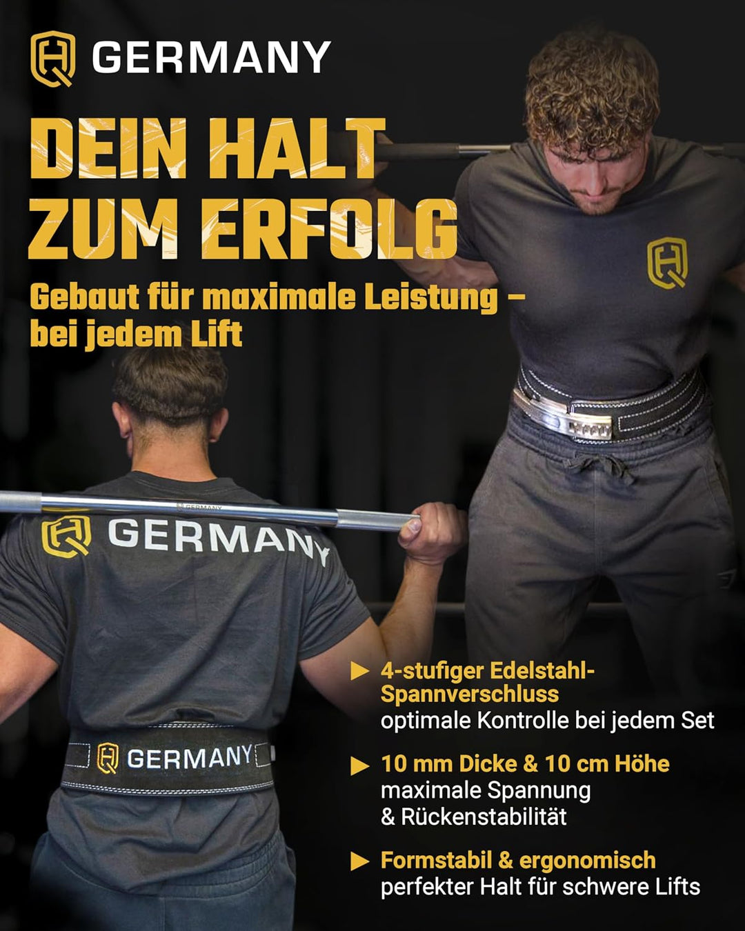 HQ Germany® Gewichthebergürtel [S/M/L/XL] - 100% Rindsleder, 100% Edelstahl - Weight Lifting Belt, G