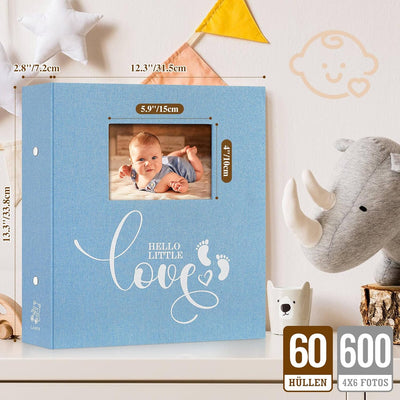 Lanpn Baby Fotoalbum 10x15 600 Fotos, Leinen Fotoalbum Einsteckalbum Babyalbum, Grosses Einstecken E