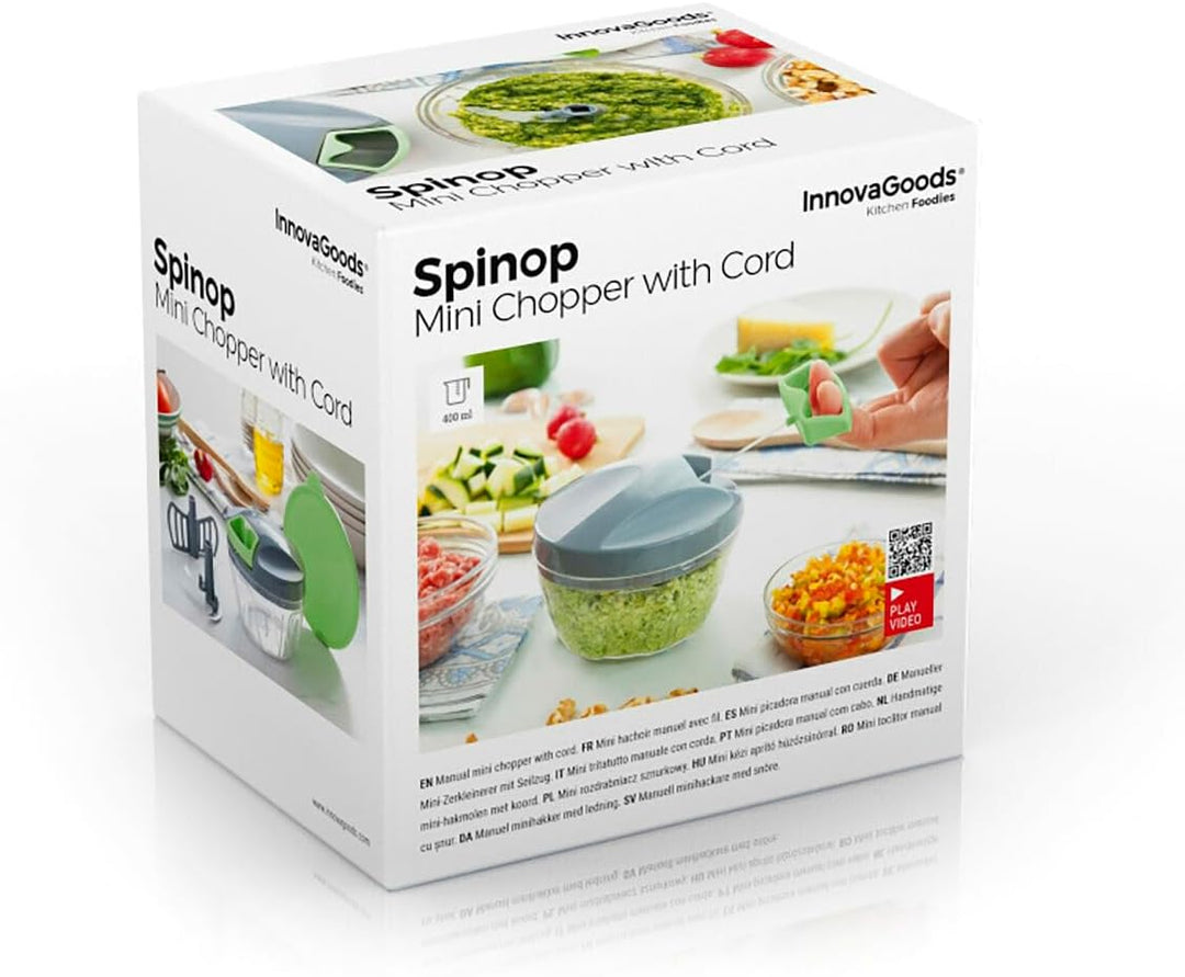 InnovaGoods - Manueller Mini-Zerkleinerer mit Seilzug Spinop, 400 ml Kapazität, Schnelles Hacken, Ei