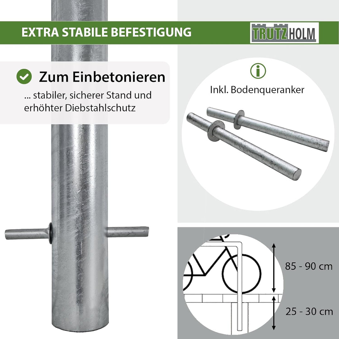 TRUTZHOLM 2x Fahrradanlehnbügel mit Knieholm 115x75 cm Stahl feuerverzinkt Ø 60 mm Anlehnbügel zum E