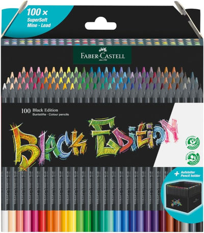 Faber-Castell 116411 - Buntstifte Black Edition, 100er Kartonetui, bruchsicher, für Kinder und Erwac