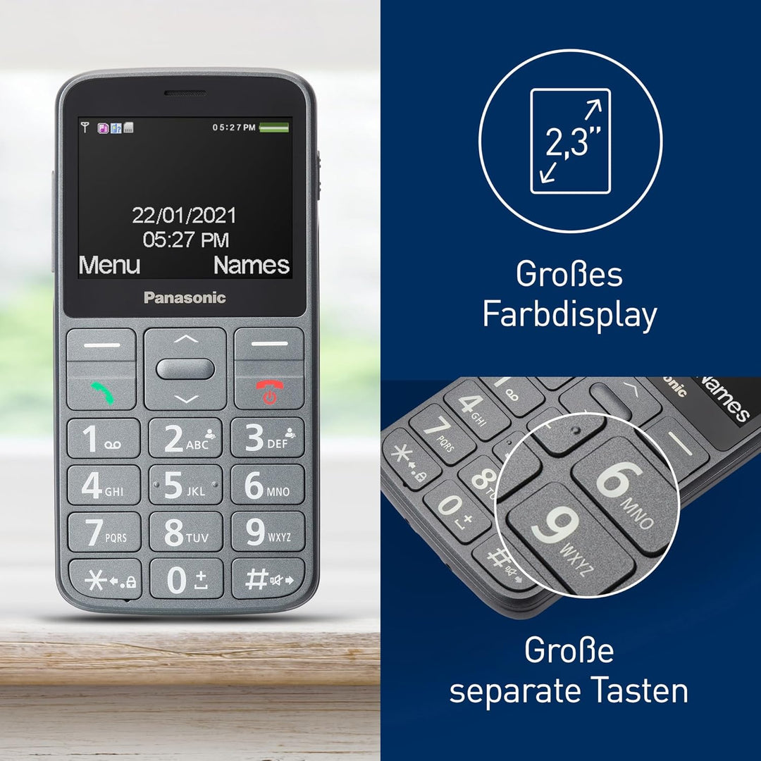 Panasonic KX-TU160EXG Essentials Mobiltelefon für Senioren, SOS-Notruftaste, grosse Separate Tasten,