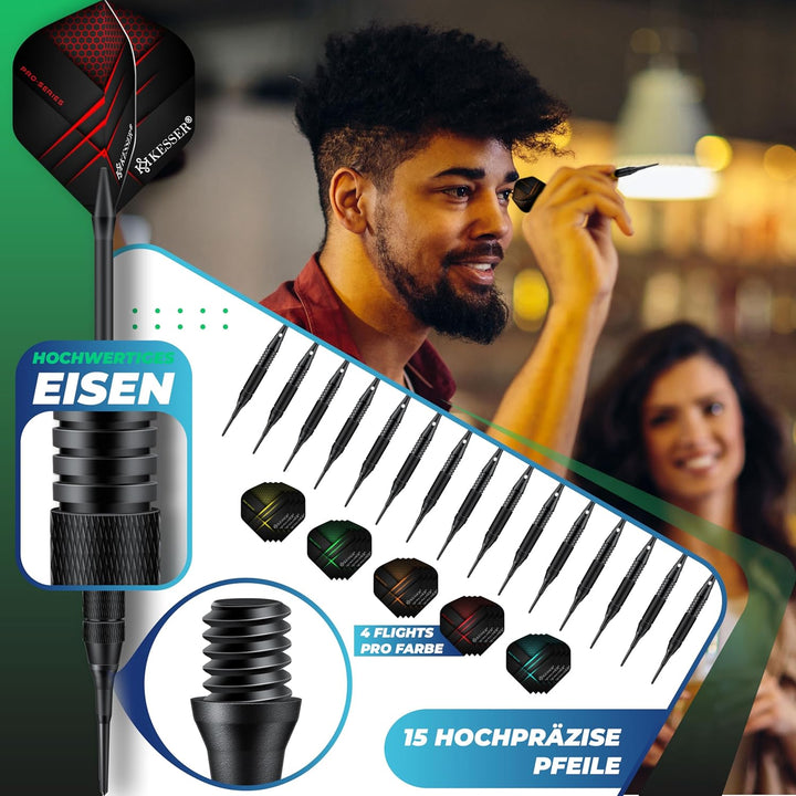 KESSER® Elektronische Dartscheibe Profi Set - E Dartboard mit 15 Dartpfeile + 35 Pro Flights 100 Pfe