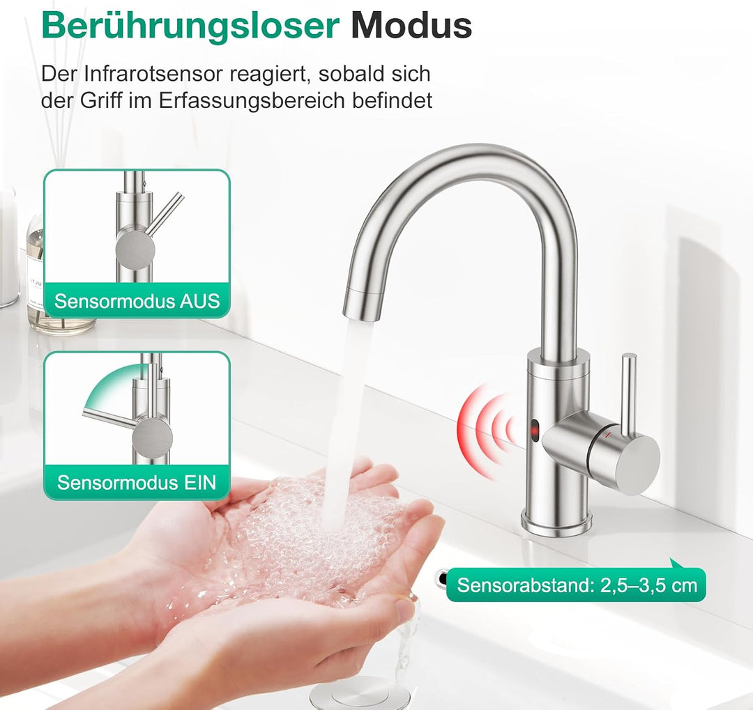 CREA Infrarot Wasserhahn 360° drehbar mit Automatischer Sensor Berührungslose, Einhebelmischer Armat