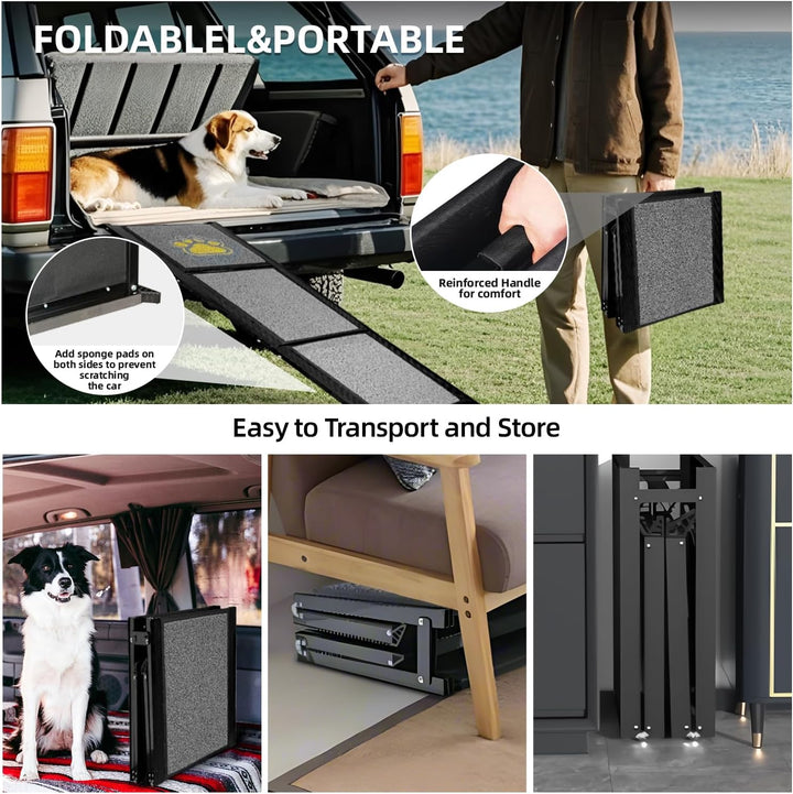 Hunderampe Auto Klappbar Extra Lang 170 cm Hundetreppe Auto mit Rutschfester Teppichoberfläche für K