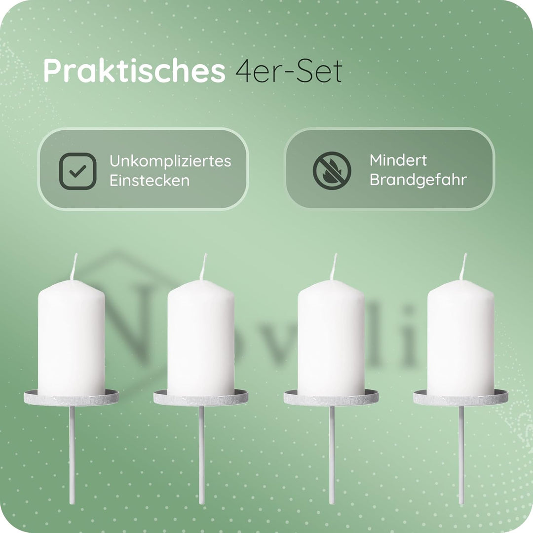 Novaliv 4X Kerzenpick Flach 8 cm GRAU Kerzenhalter für Adventskranz Kerzenpin Weihnachtskranz, 4