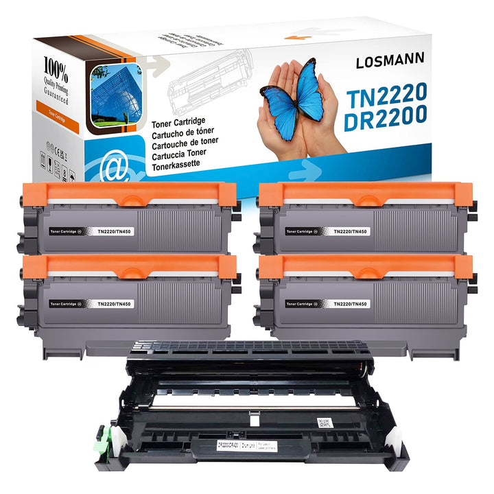 LOSMANN 4X Toner-Kartusche &amp; 1x Trommel Kompatibel zu Brother TN2220 TN2010 DR2200 für Brother DCP-7