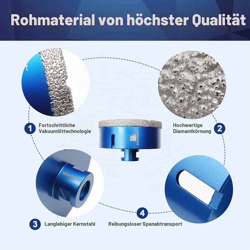 Diamant Fliesenbohrer 100mm - M14 Diamantbohrer Lochsäge für Fliesen Porzellan Keramik Marmor Granit