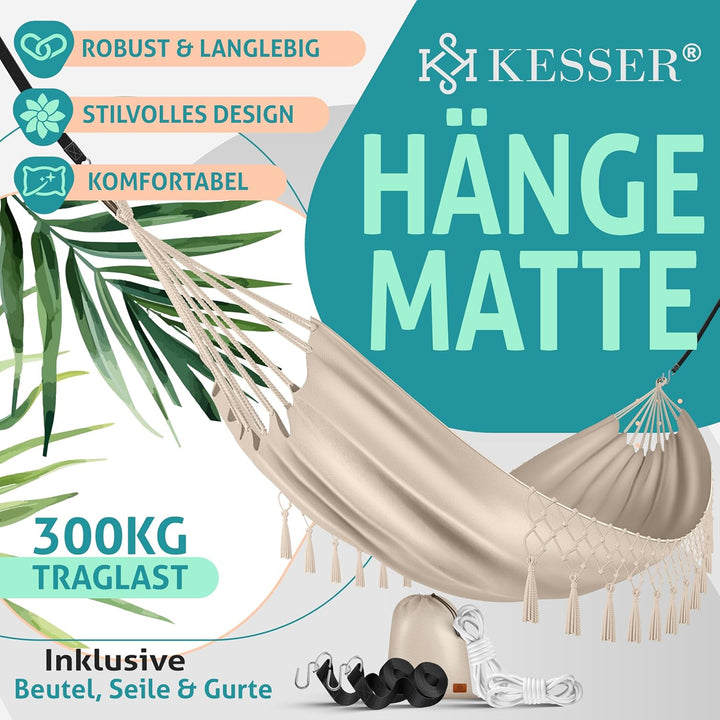 KESSER® Hängematte 320x150 cm belastbar bis 300 kg, wetterfeste & atmungsaktive Tuchhängematte mit F
