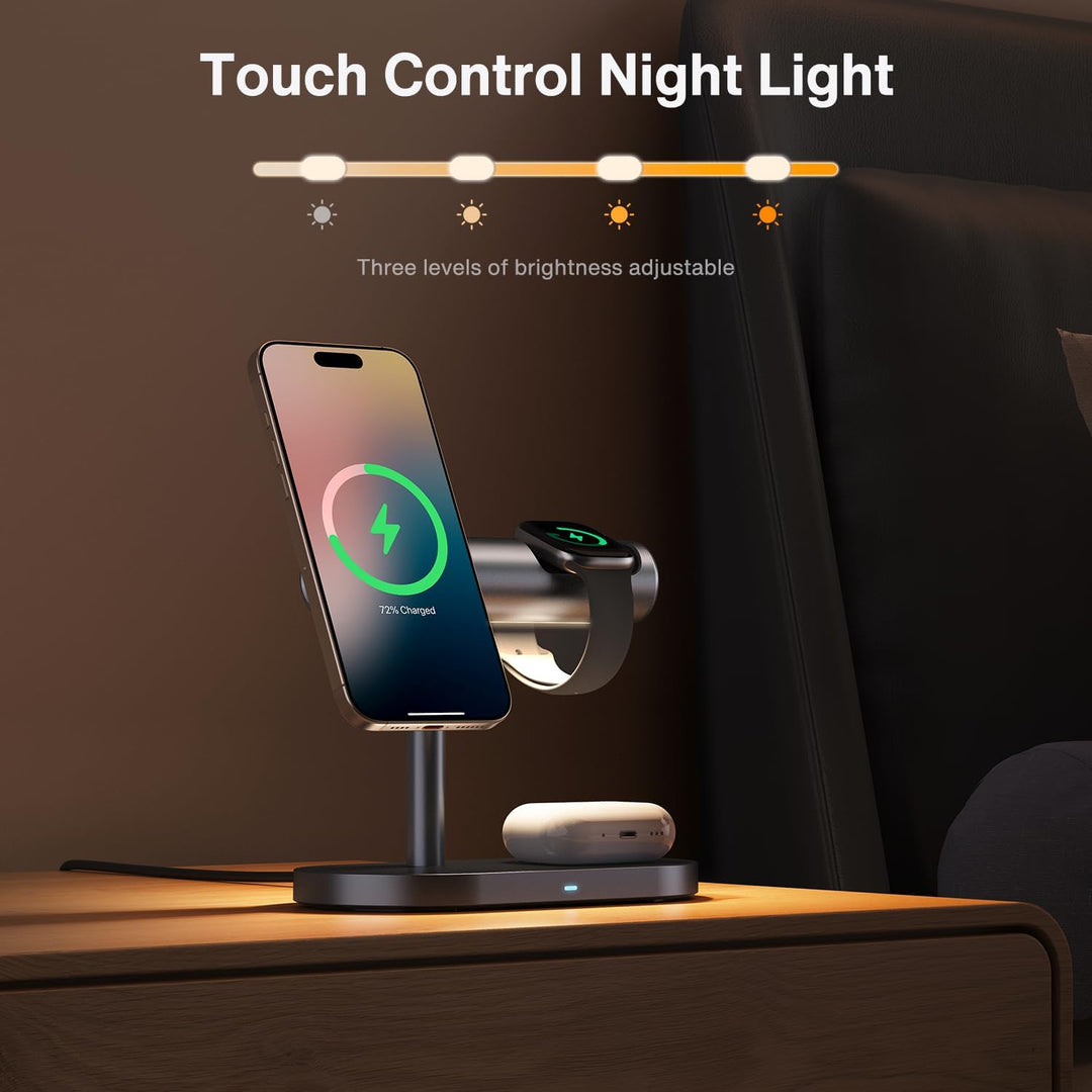 iVANKY 4 in 1 Qi2 zertifizierter kabelloser Ladeständer für iPhone 17 Air, Nachtlicht für MagSafe In