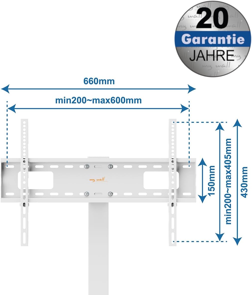 myWall HP108WL Standfuss für Flachbildschirme 37“ - 75“ (94-190 cm), Belastung bis 40 kg, weiss 20 J