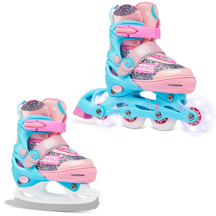 RAVEN 2in1 Schlittschuhe Inline Skates Inliner für Kinder Mädchen verstellbar mit LED Leuchtrad 30-3