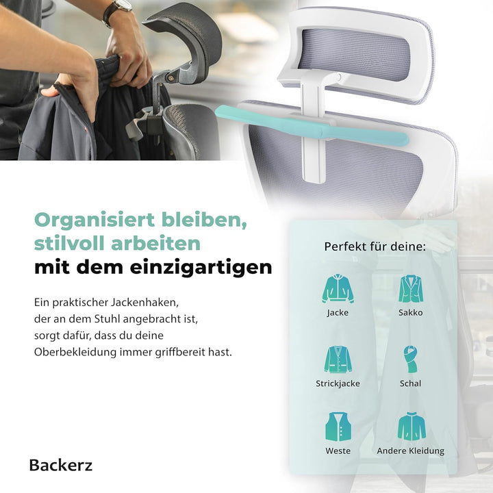 Backerz Bürostuhl Ergonomisch - Bürostühle 150kg, NEN 1335 Zertifiziert - Office Schreibtischstuhl -