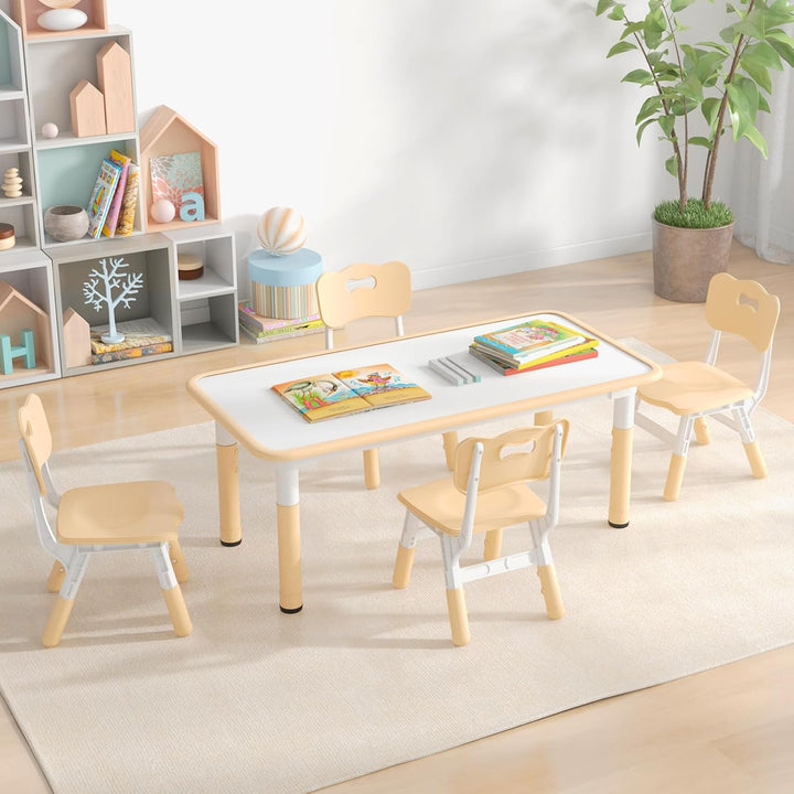 LIFEZEAL Kindertisch mit 4 Stühlen, Höhenverstellbare Kindertischgruppe, Plastik Kindermöbel für Kin