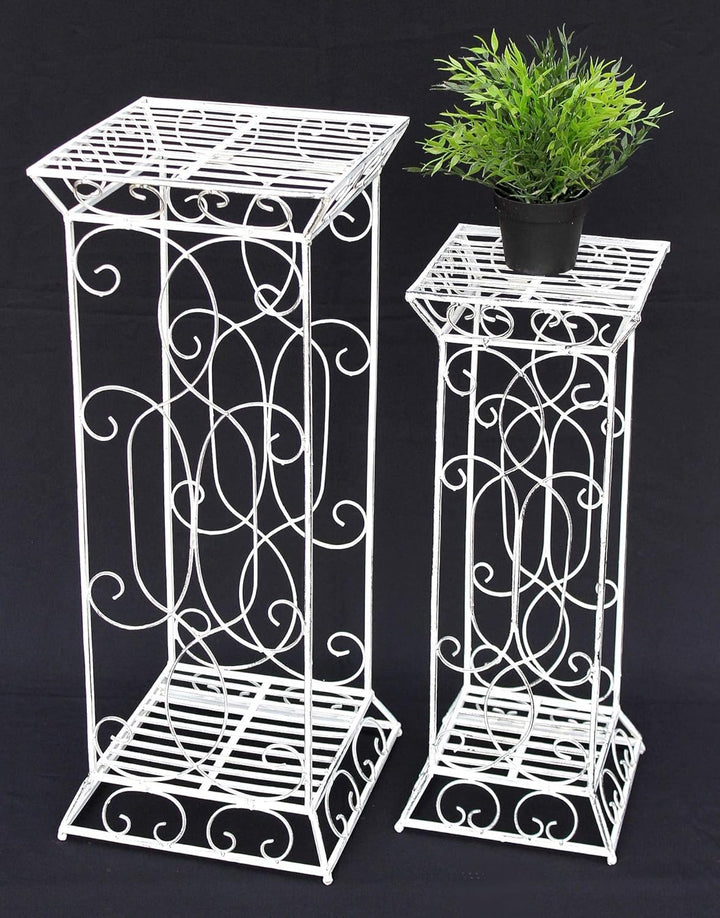 DanDiBo Blumenhocker Metall Weiss Eckig 2er Set 63 cm und 77 cm Blumenständer 20304 Blumensäule