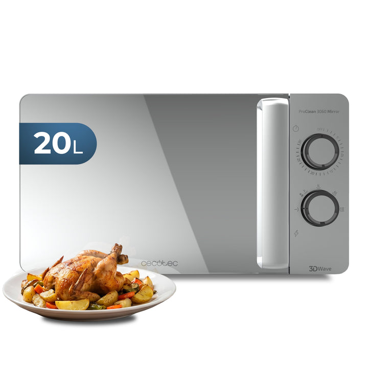 Cecotec Mikrowelle Proclean 3060 Mirror Wave. 20 L, MirrorDoor Spiegeleffekt, 700 W, 6 Leistungsstuf