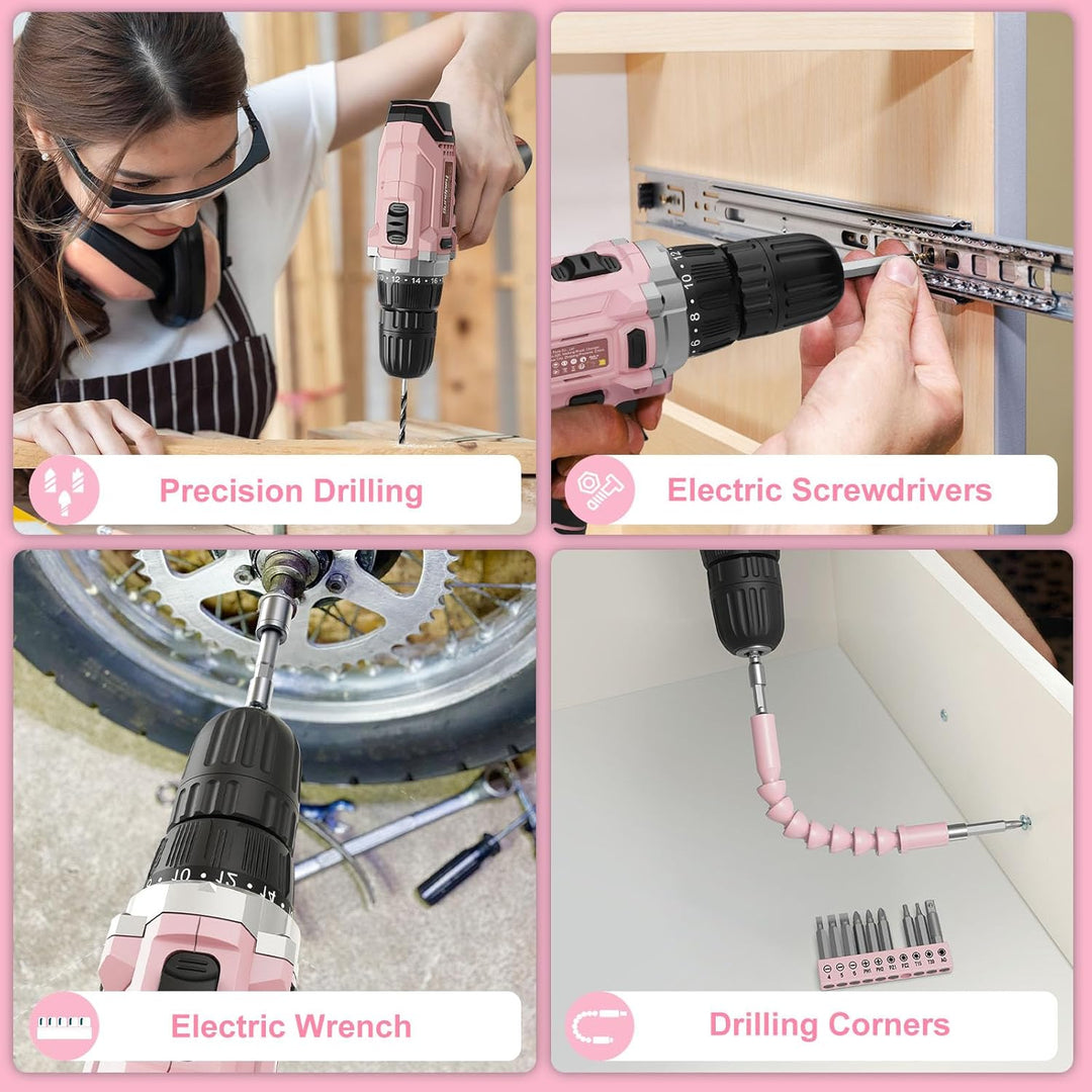 Sundpey Werkzeugkoffer Gefüllt 206tlg, 12V Akkuschrauber zum Anziehen/Lösen von Schrauben, Haushalts